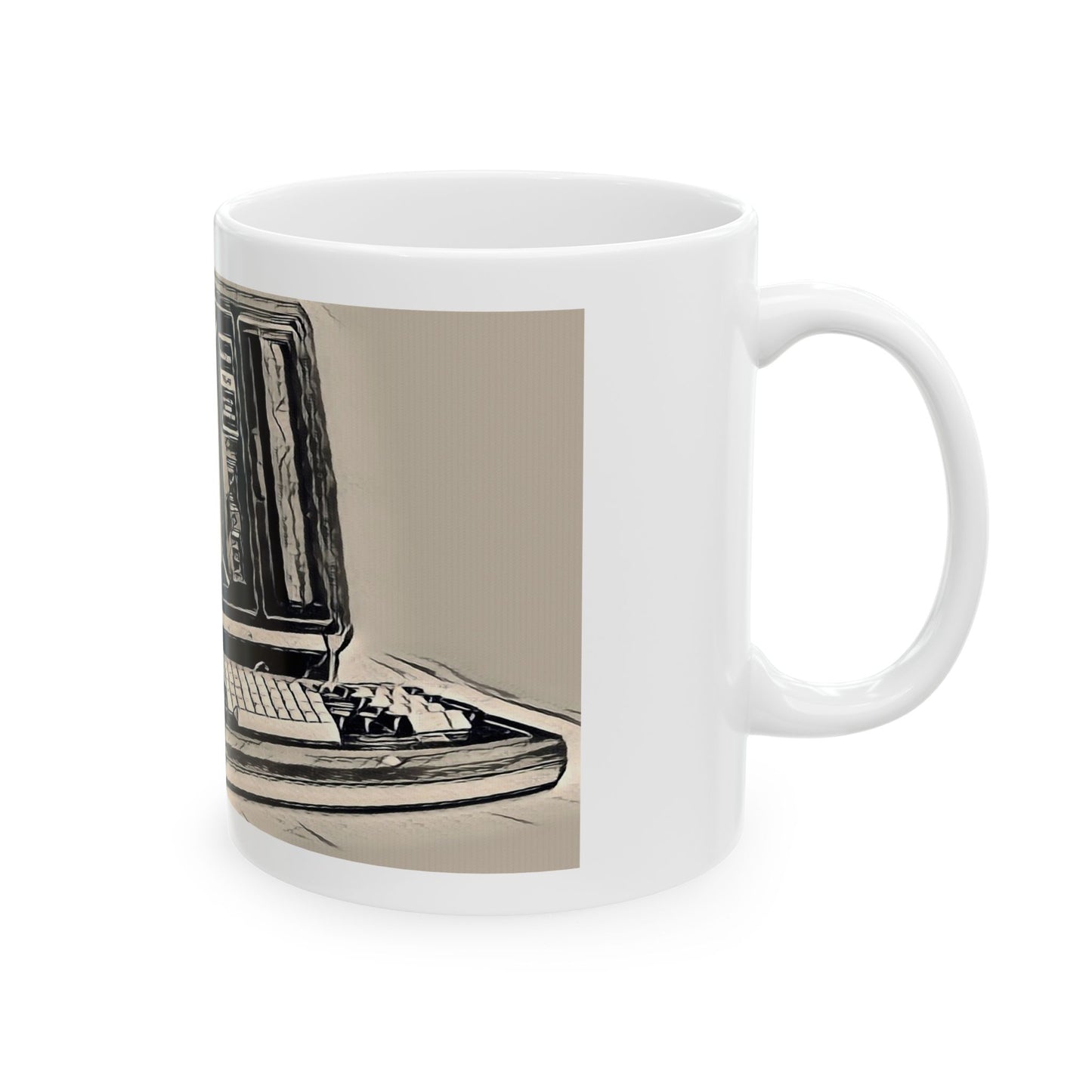 Vintage Computer Ceramic Mug | Classic Business Machine Ink Art Monochrome Design | Perfect for Tech Lovers
