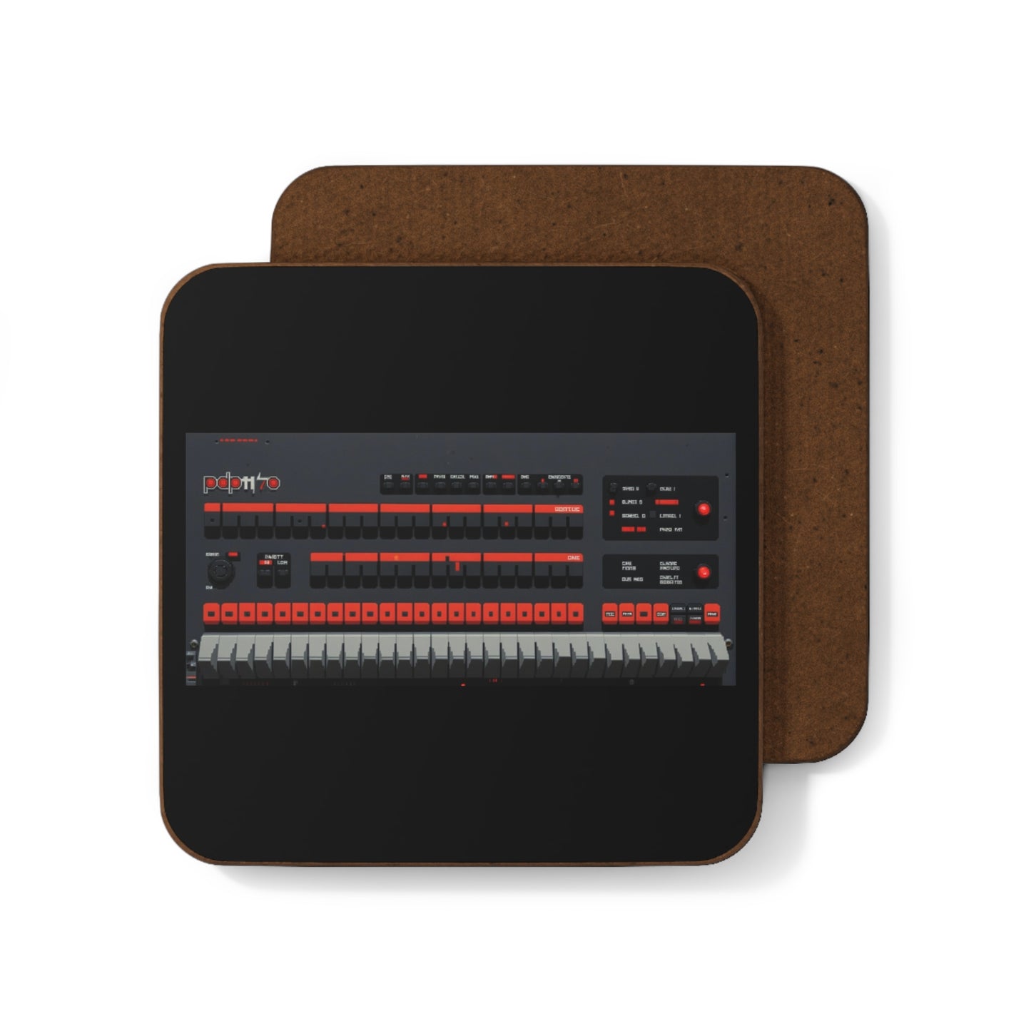 Classic Mini Computer Control Panel in Black Hardboard Coaster in Pixel Art Color for Tech Enthusiast & Creatives