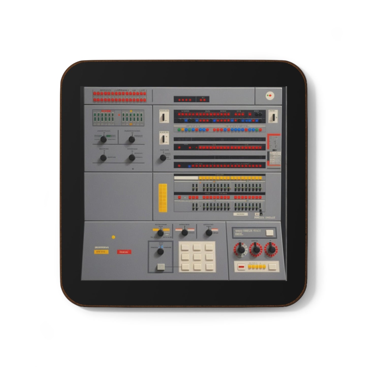 Classic Mainframe Control Panel in Black Hardboard Coaster in Pixel Art Color for Tech Enthusiast & Creatives