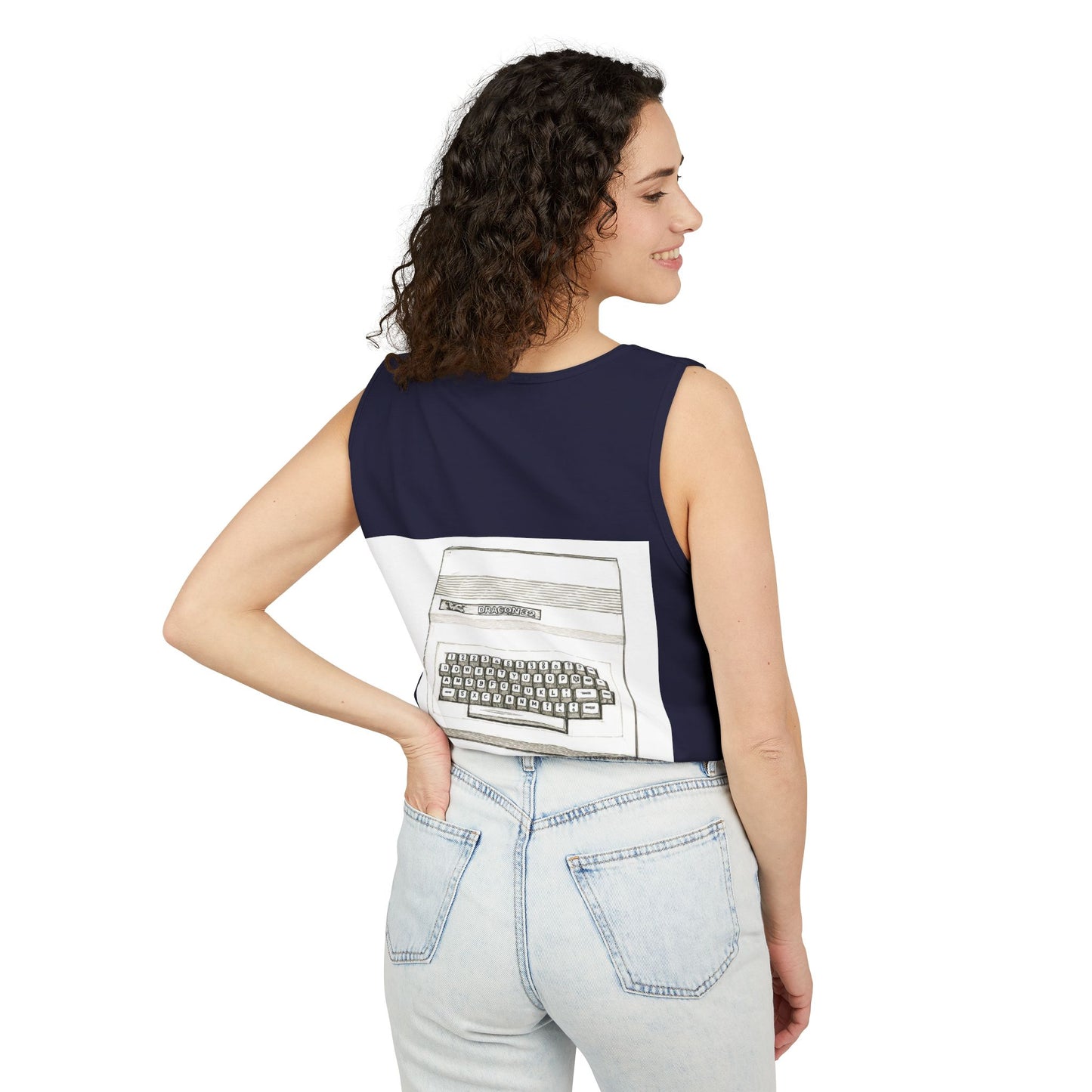 Classic 8 bit home computer inspired Tank Top | Monochrome Art | Unisex Retro Graphic Tee for Tech Lovers, Summer Fashion, Gift for Nerds, Festival Wear, 80s Style