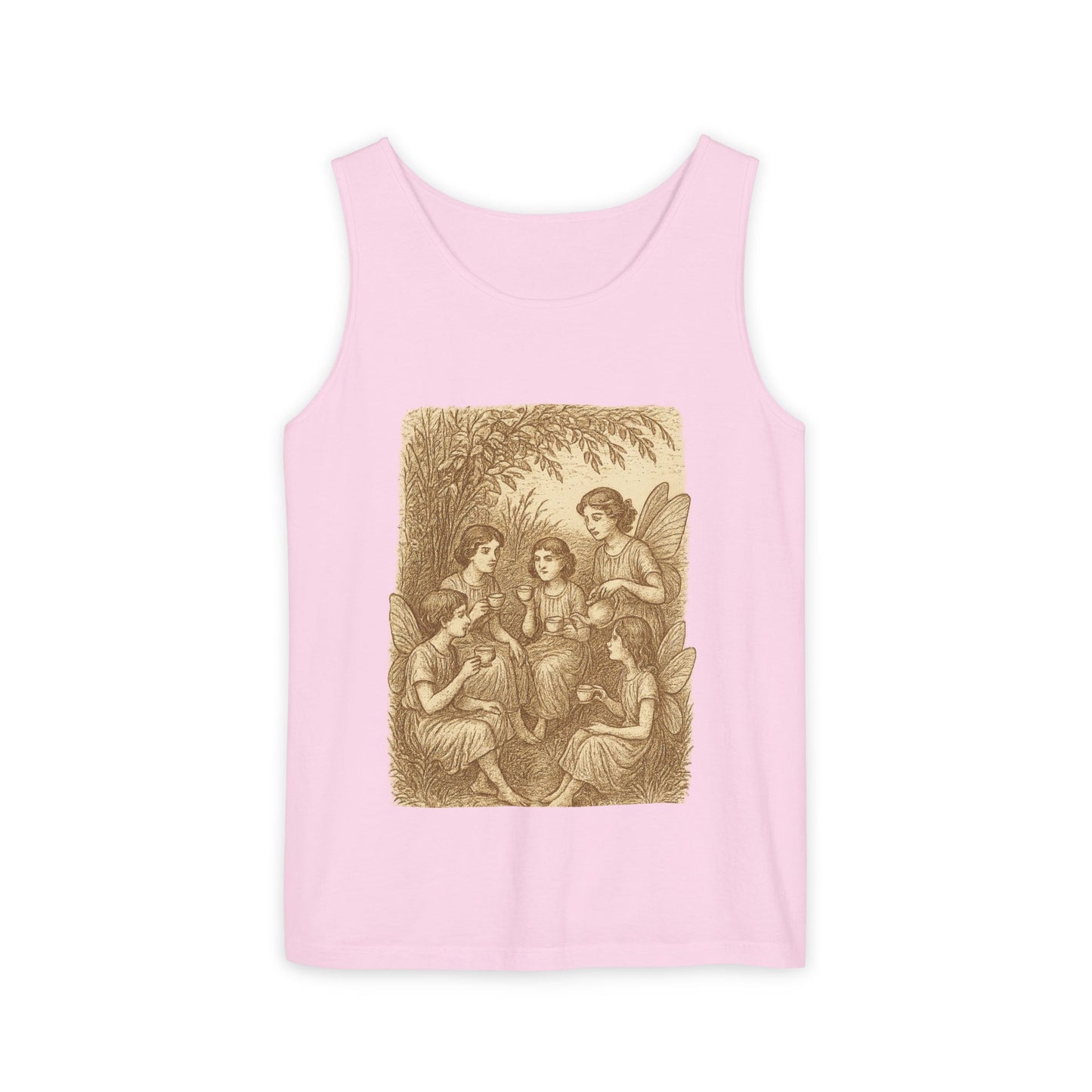 Even Fairies Need Tea Breaks! Tank Top | Harmsworth Art | Unisex Retro Graphic Tee for Tech Lovers, Summer Fashion, Gift for Nerds, Festival Wear, 80s Style