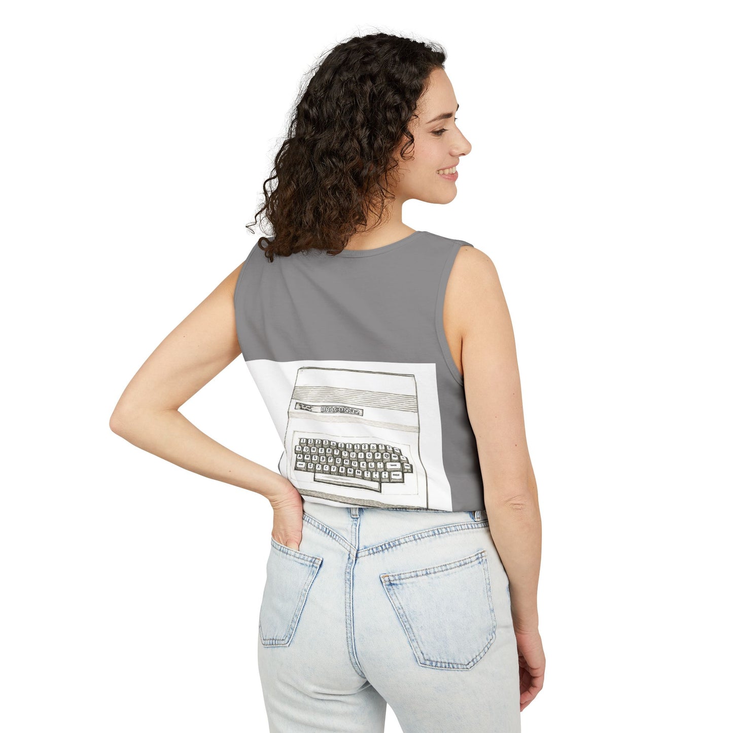 Classic 8 bit home computer inspired Tank Top | Monochrome Art | Unisex Retro Graphic Tee for Tech Lovers, Summer Fashion, Gift for Nerds, Festival Wear, 80s Style