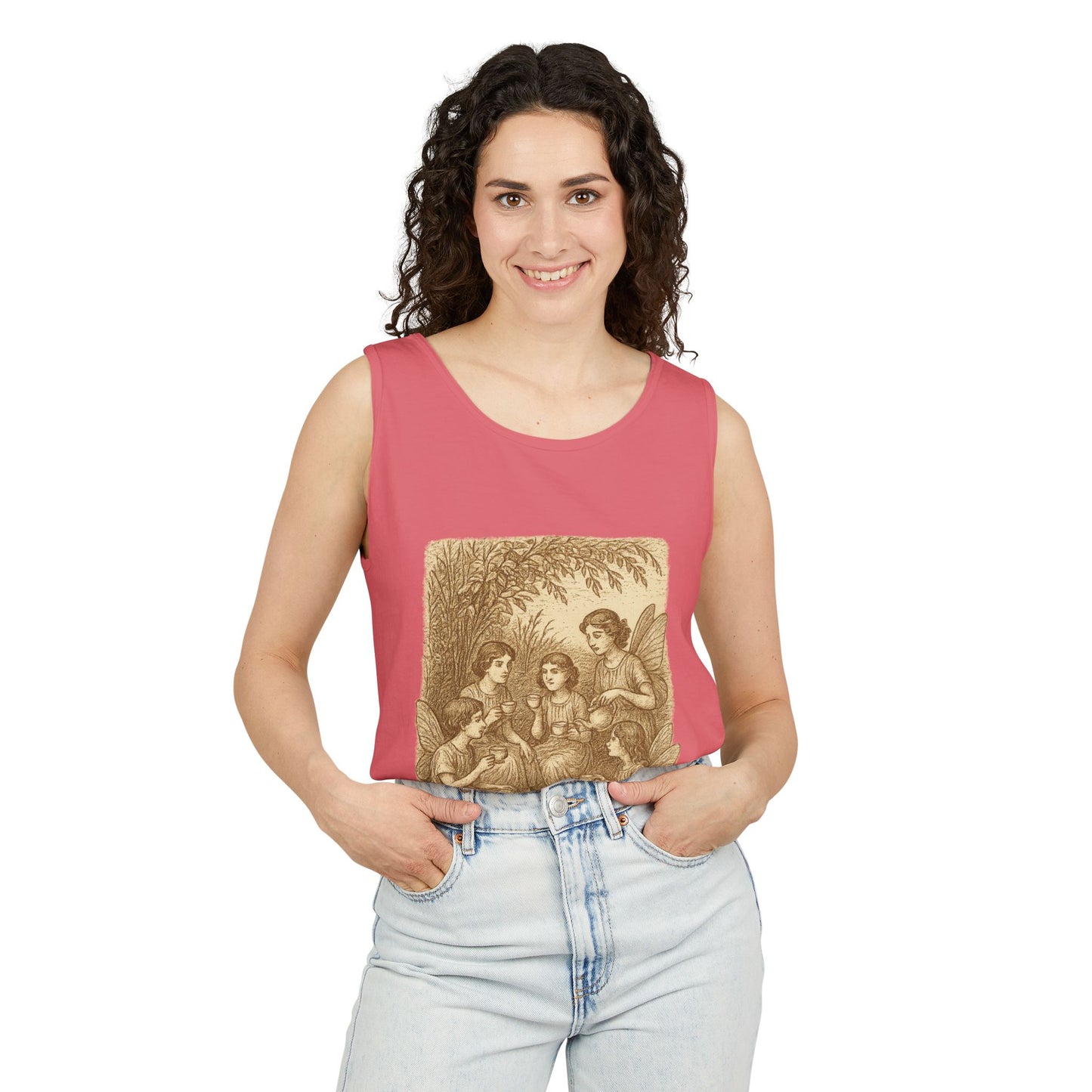 Even Fairies Need Tea Breaks! Tank Top | Harmsworth Art | Unisex Retro Graphic Tee for Tech Lovers, Summer Fashion, Gift for Nerds, Festival Wear, 80s Style