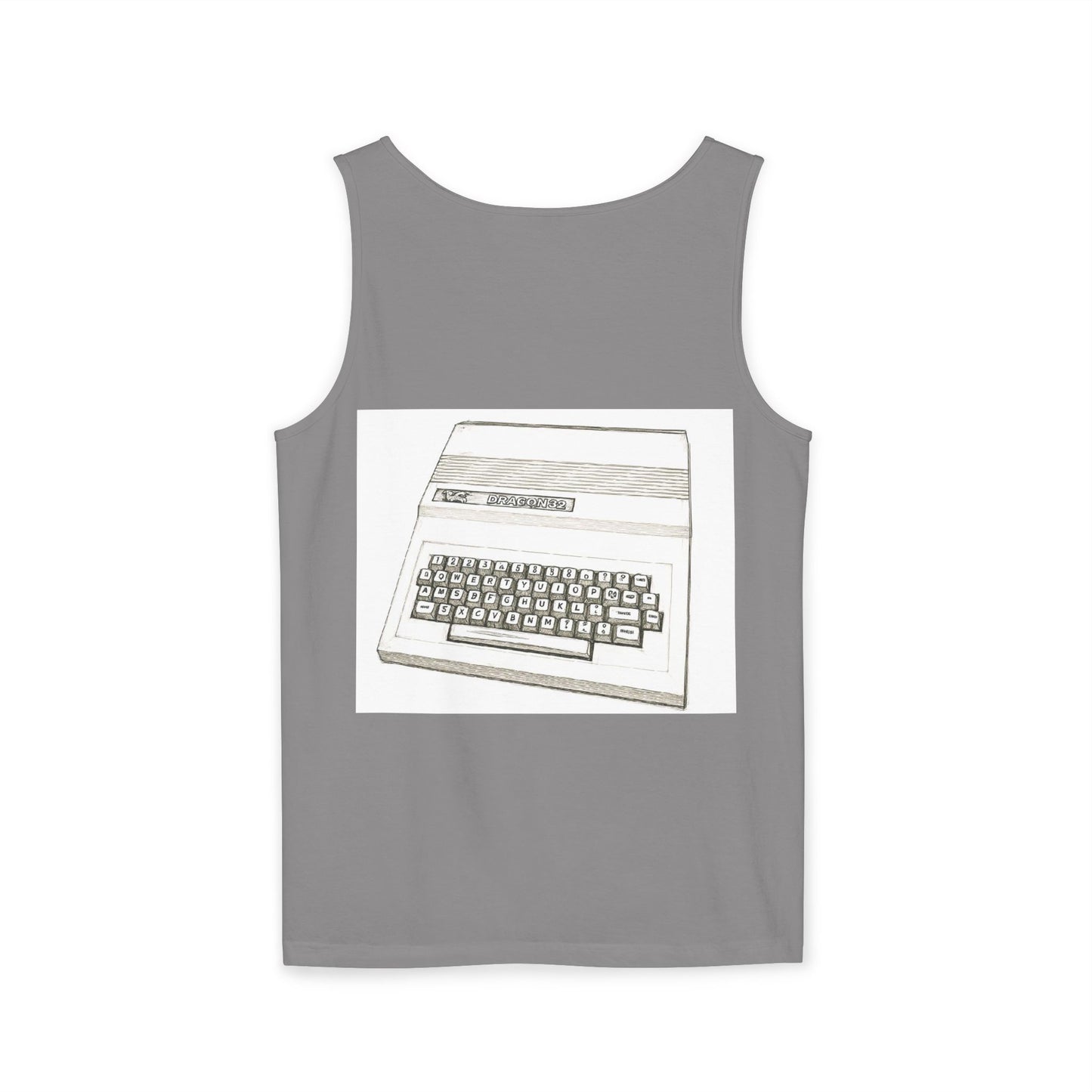 Classic 8 bit home computer inspired Tank Top | Monochrome Art | Unisex Retro Graphic Tee for Tech Lovers, Summer Fashion, Gift for Nerds, Festival Wear, 80s Style