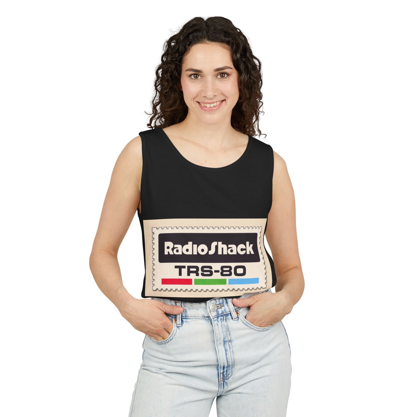 TRS-80 CoCo Themed Tank Top | Monochrome Art | Unisex Retro Graphic Tee for Tech Lovers, Summer Fashion, Gift for Nerds, Festival Wear, 80s Style