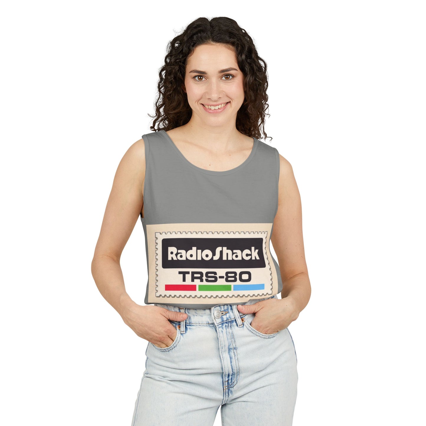 TRS-80 CoCo Themed Tank Top | Monochrome Art | Unisex Retro Graphic Tee for Tech Lovers, Summer Fashion, Gift for Nerds, Festival Wear, 80s Style