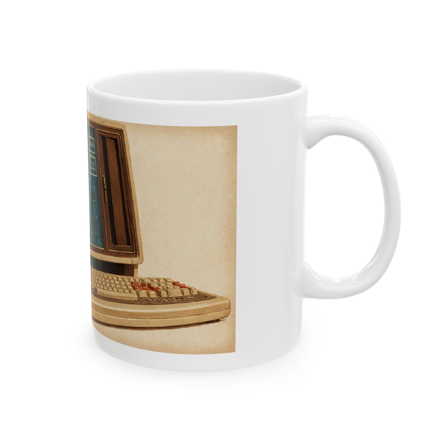 Vintage Computer Ceramic Mug | Classic Business Machine Print Art Monochrome Design | Perfect for Tech Lovers