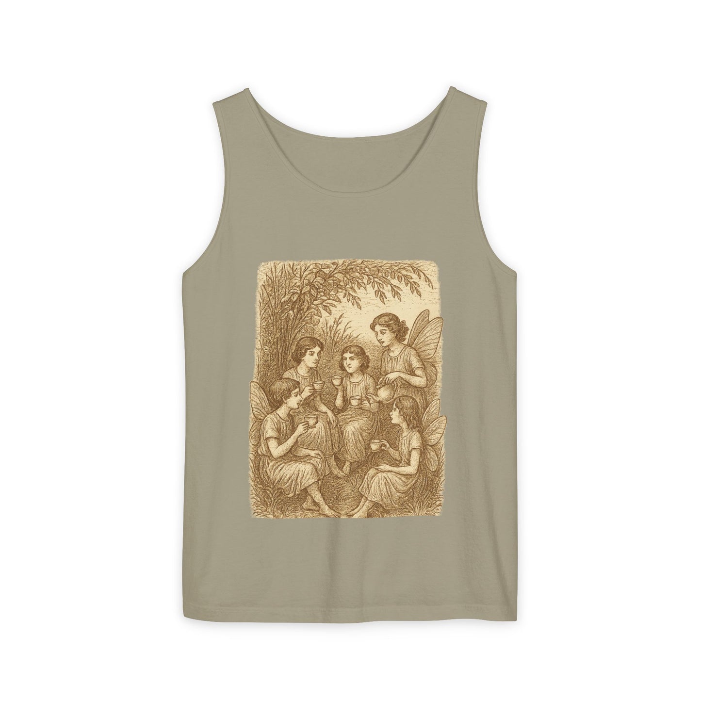 Even Fairies Need Tea Breaks! Tank Top | Harmsworth Art | Unisex Retro Graphic Tee for Tech Lovers, Summer Fashion, Gift for Nerds, Festival Wear, 80s Style