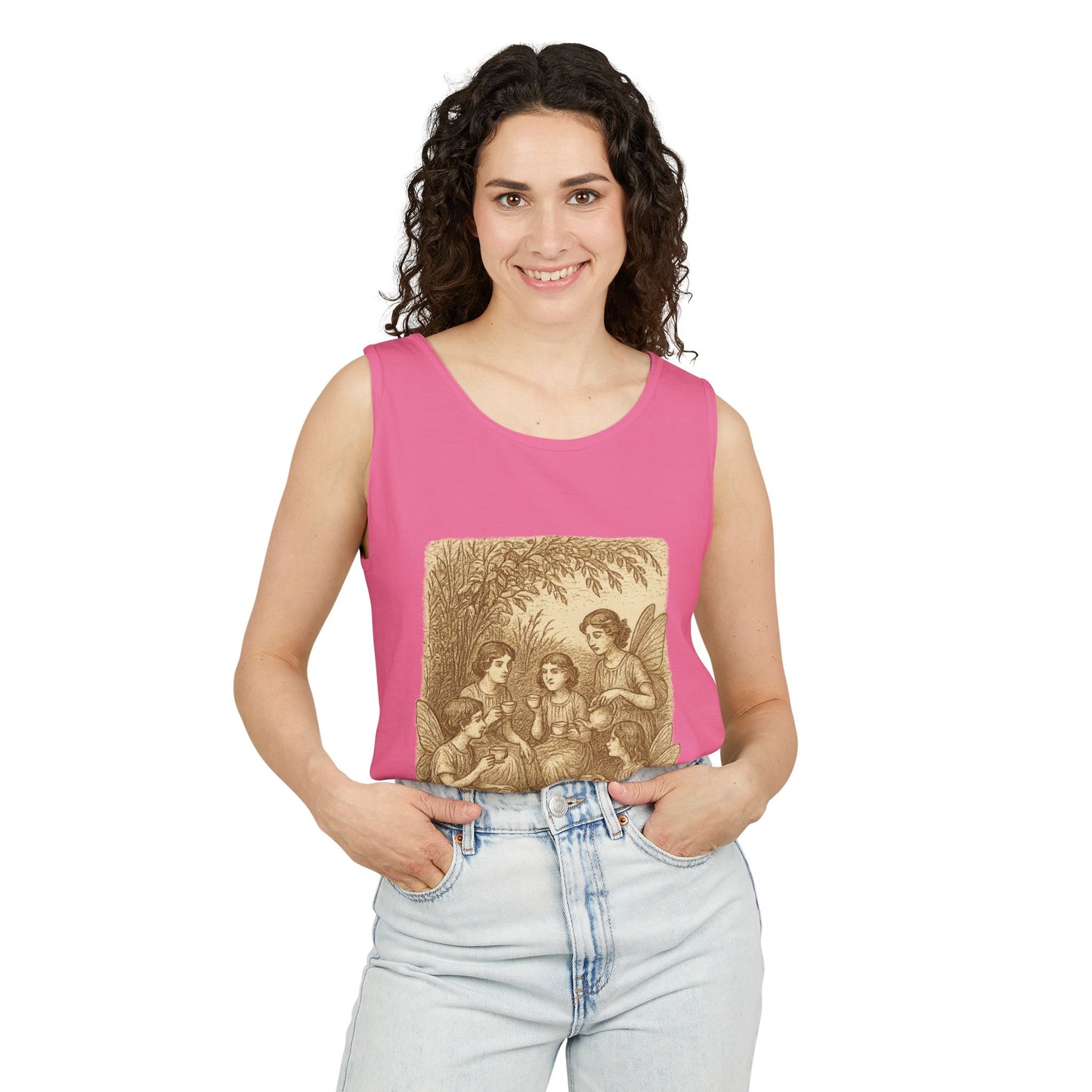 Even Fairies Need Tea Breaks! Tank Top | Harmsworth Art | Unisex Retro Graphic Tee for Tech Lovers, Summer Fashion, Gift for Nerds, Festival Wear, 80s Style