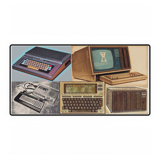 Assorted TANDY Computers Inspired Office Desk Mat, Retro Desk Pad, Unique Workspace Decor, Computer Accessories, Gift for Professionals
