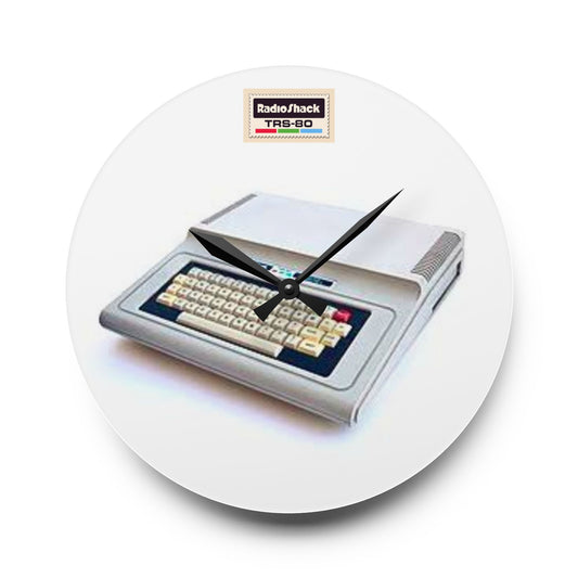 TRS-80 CoCo Themed Computer Acrylic Wall Clock — Vintage PC Icons Desk Decor