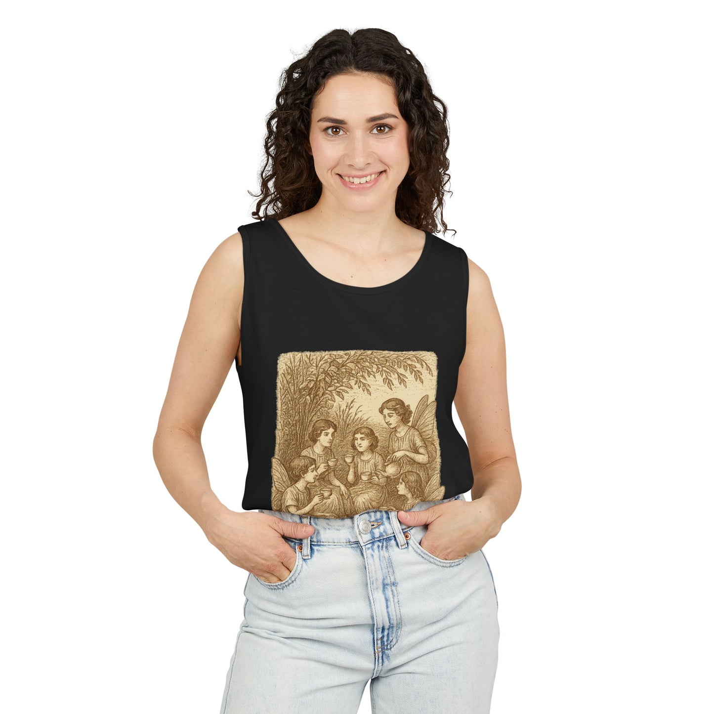 Even Fairies Need Tea Breaks! Tank Top | Harmsworth Art | Unisex Retro Graphic Tee for Tech Lovers, Summer Fashion, Gift for Nerds, Festival Wear, 80s Style
