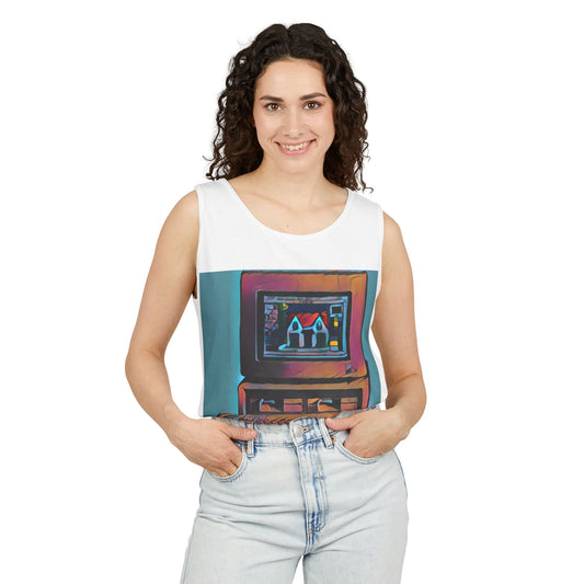 Classic business machine inspired Tank Top | Print Art Color | Unisex Retro Graphic Tee for Tech Lovers, Summer Fashion, Gift for Nerds, Festival Wear, 80s Style