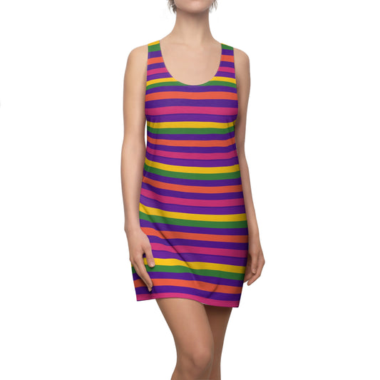 Six Colour Stripe Women's Racerback Dress, Tech Lover Dress, Fun Party Dress, Summer Vibes Dress, Festival Outfit, Unique Gift