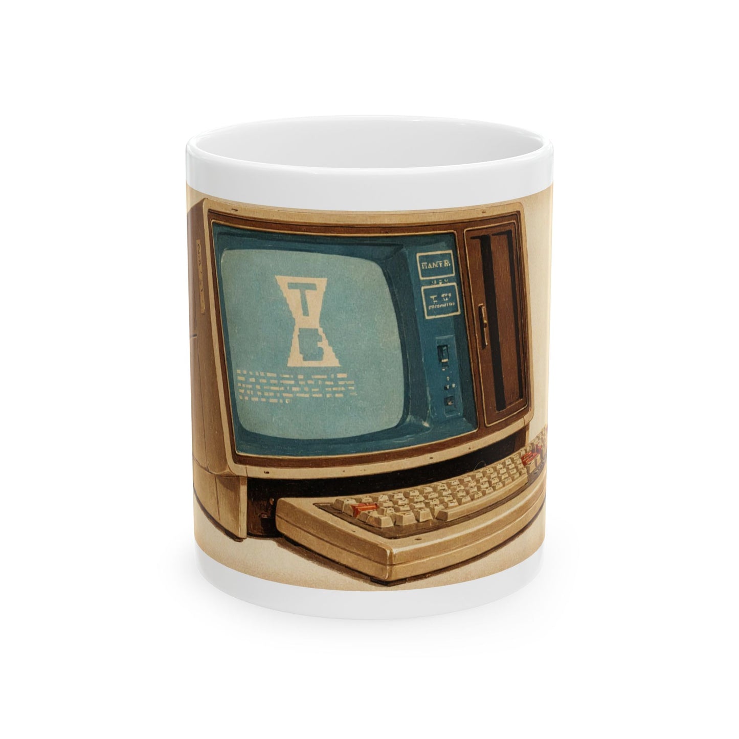 Vintage Computer Ceramic Mug | Classic Business Machine Print Art Monochrome Design | Perfect for Tech Lovers