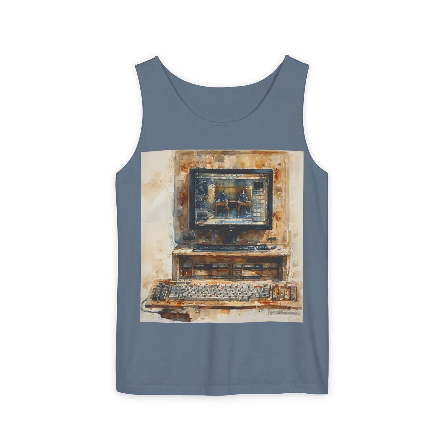 Classic business machine inspired Tank Top | Paint Art | Unisex Retro Graphic Tee for Tech Lovers, Summer Fashion, Gift for Nerds, Festival Wear, 80s Style