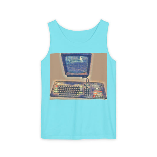 Classic 8 bit home computer inspired Tank Top | Sand Art Color | Unisex Retro Graphic Tee for Tech Lovers, Summer Fashion, Gift for Nerds, Festival Wear, 80s Style