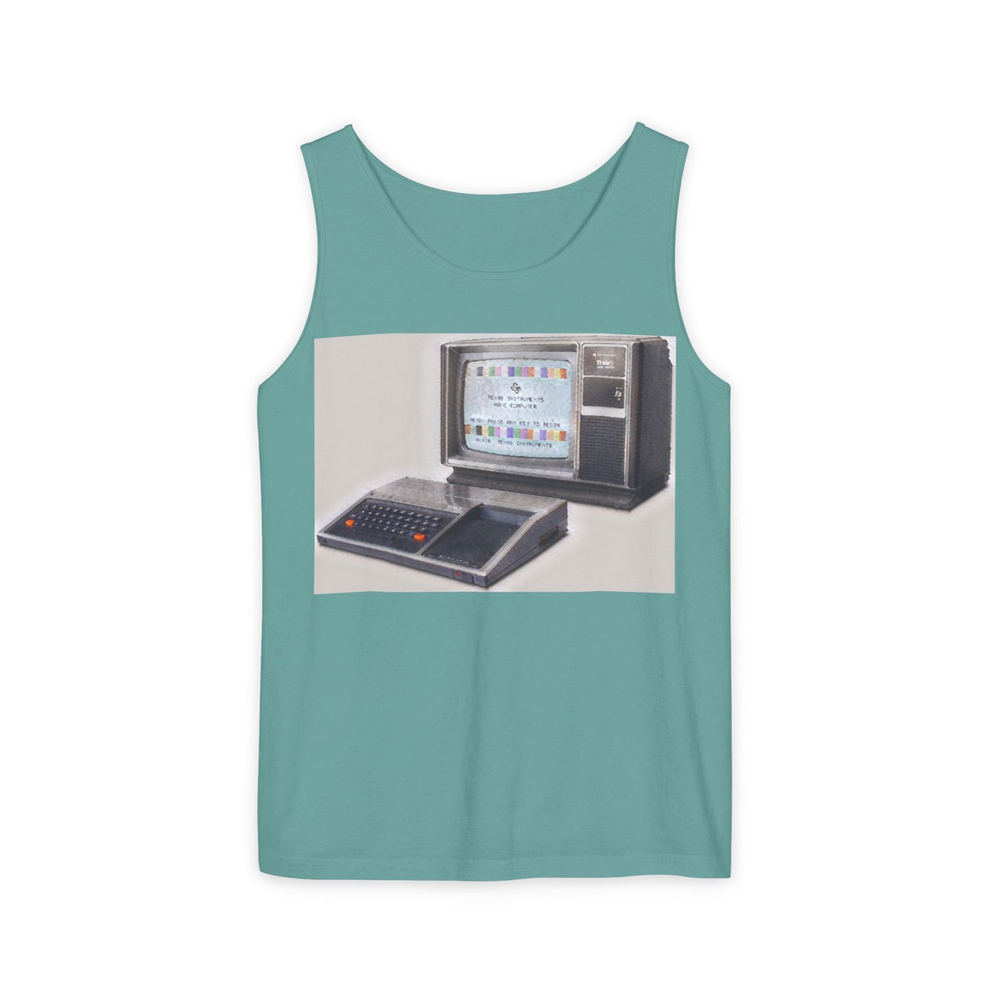 TI-99/4A Home Computer Inspired Tank Top | Matt Art Color | Unisex Retro Graphic Tee for Tech Lovers, Summer Fashion, Gift for Nerds, Festival Wear, 80s Style