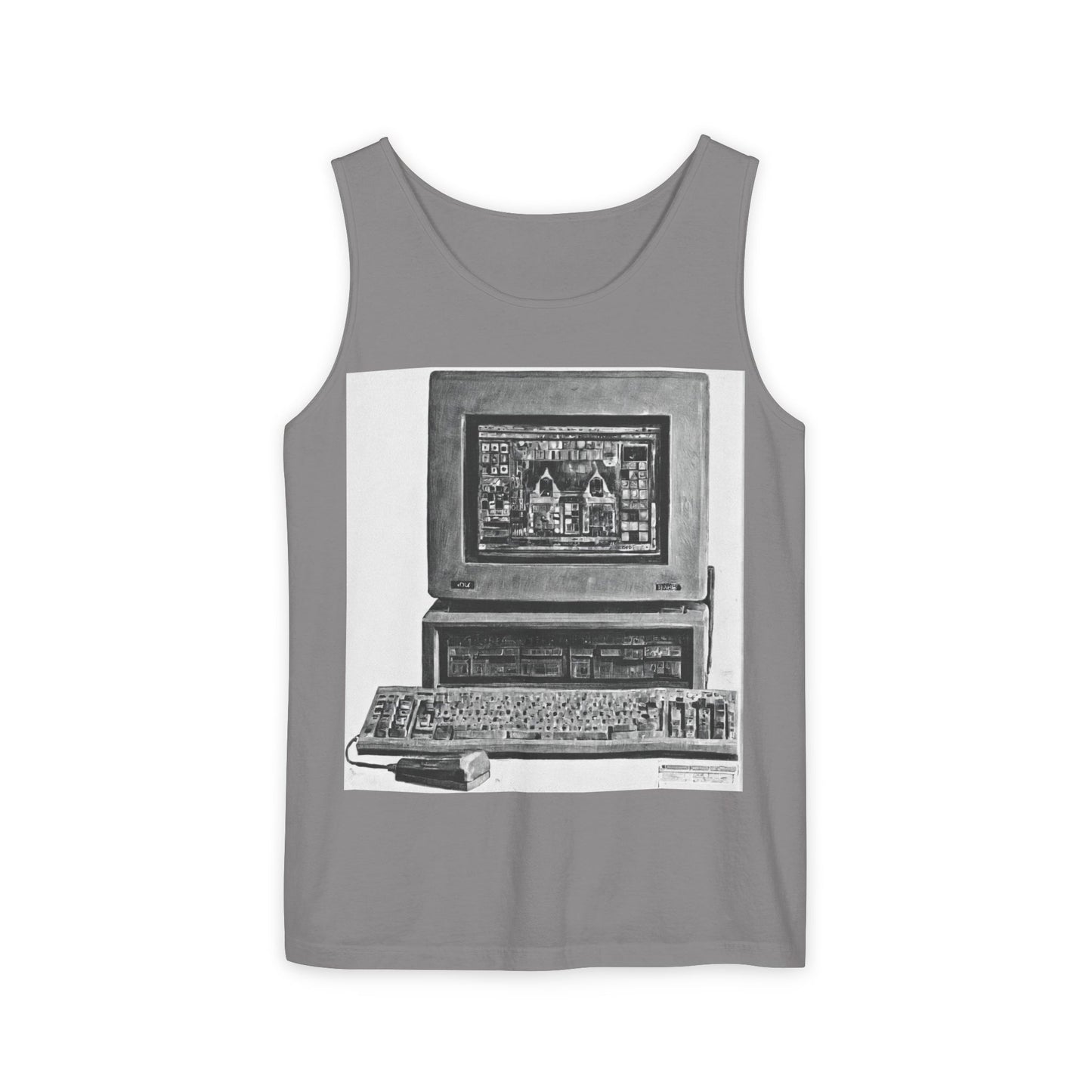 Classic business machine inspired Tank Top | Monochrome Art | Unisex Retro Graphic Tee for Tech Lovers, Summer Fashion, Gift for Nerds, Festival Wear, 80s Style