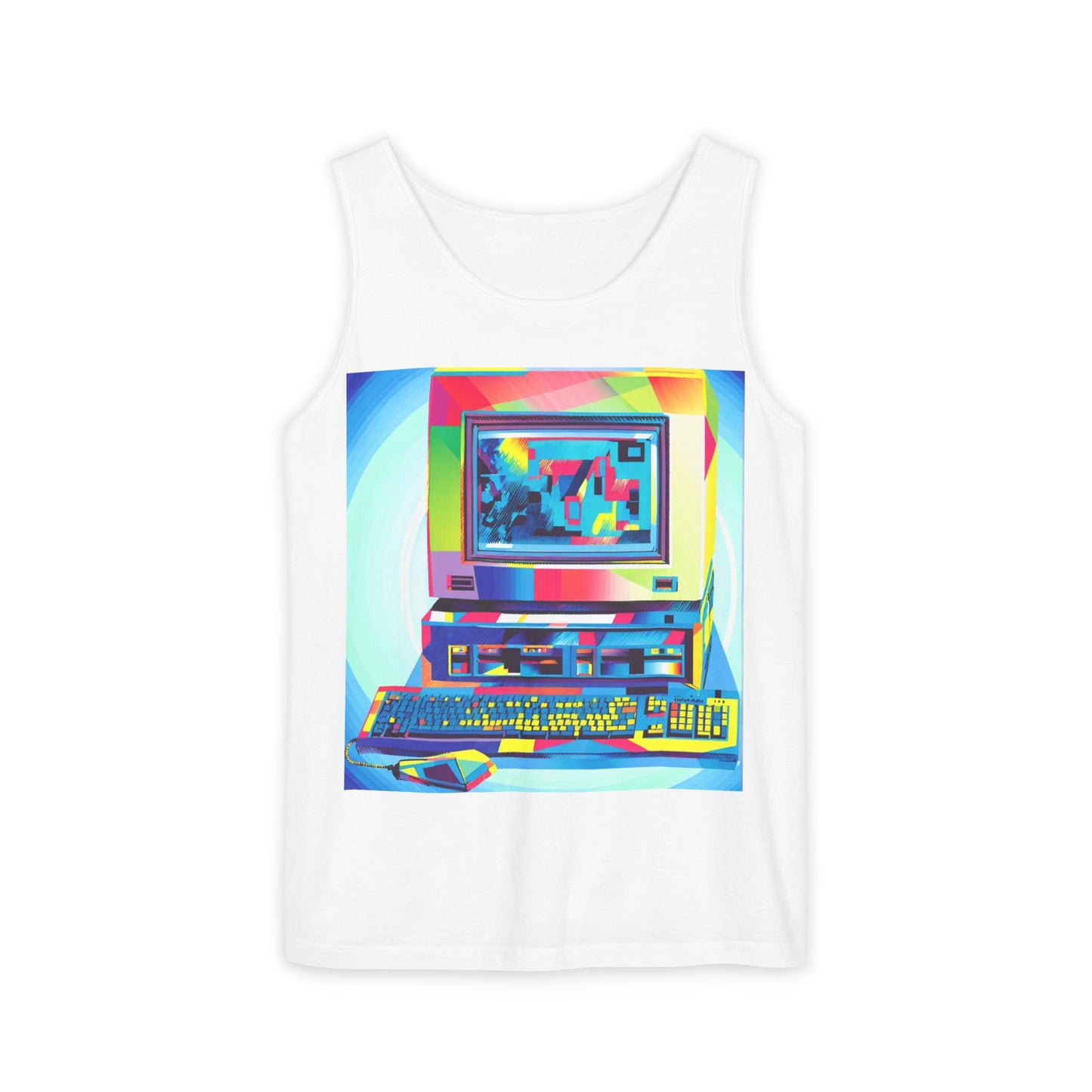 Classic business machine inspired Tank Top | Multi-Color Art | Unisex Retro Graphic Tee for Tech Lovers, Summer Fashion, Gift for Nerds, Festival Wear, 80s Style