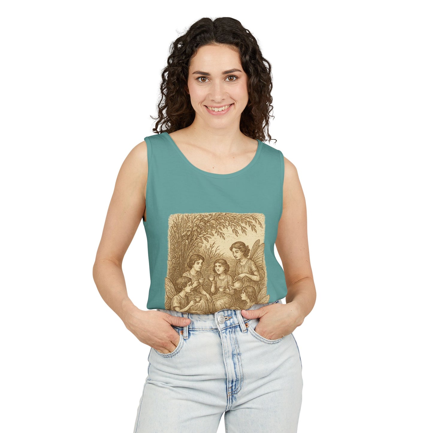 Even Fairies Need Tea Breaks! Tank Top | Harmsworth Art | Unisex Retro Graphic Tee for Tech Lovers, Summer Fashion, Gift for Nerds, Festival Wear, 80s Style