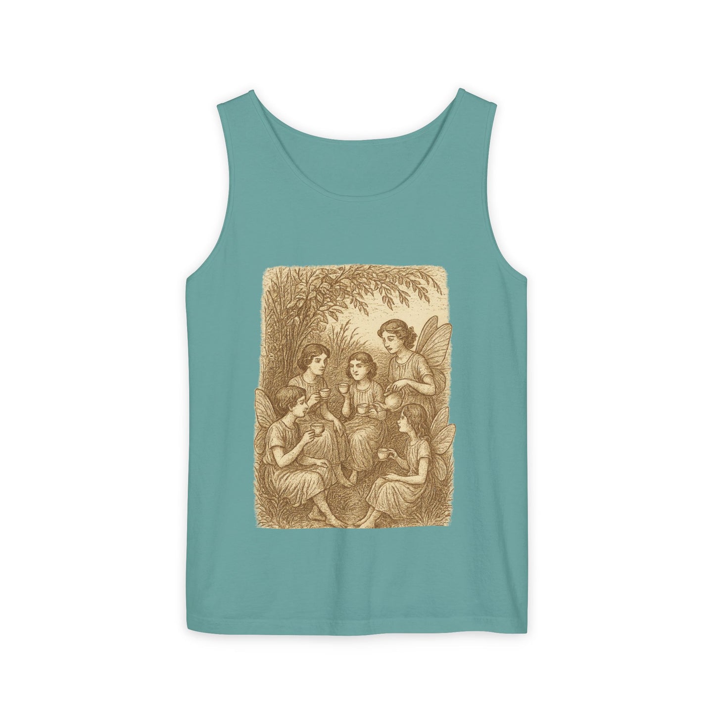 Even Fairies Need Tea Breaks! Tank Top | Harmsworth Art | Unisex Retro Graphic Tee for Tech Lovers, Summer Fashion, Gift for Nerds, Festival Wear, 80s Style