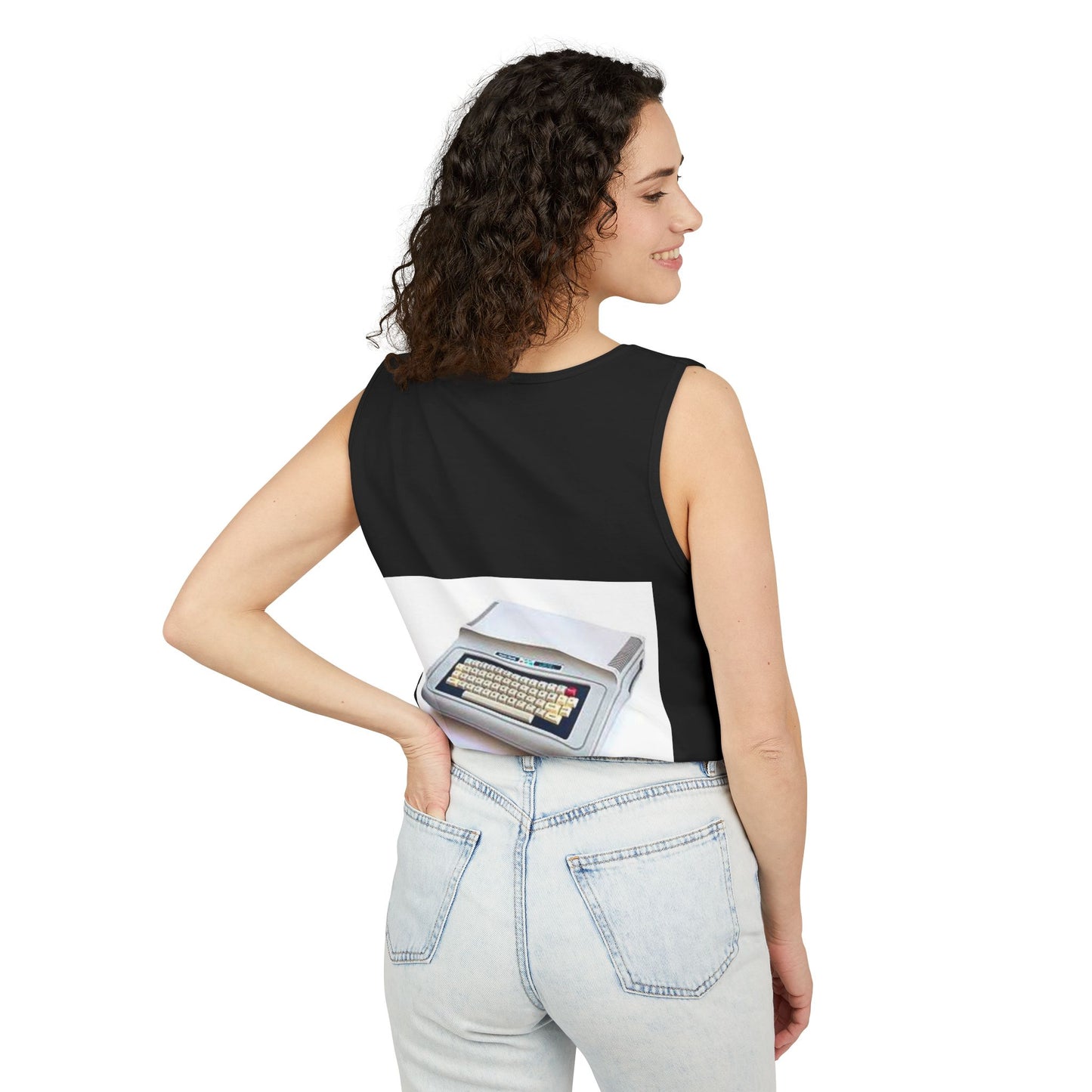 TRS-80 CoCo Themed Tank Top | Monochrome Art | Unisex Retro Graphic Tee for Tech Lovers, Summer Fashion, Gift for Nerds, Festival Wear, 80s Style